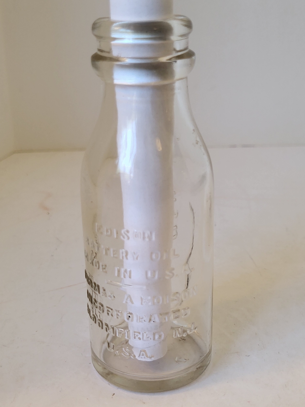 Antique 1920s Thomas Edison Glass Oil Battery Bottle 4"